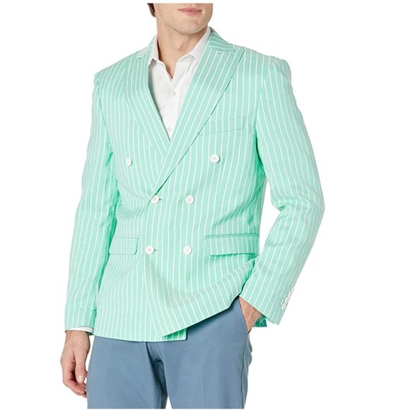 Men's Stripe Linen Look Slim Fit Sport Coat 36S,Color: Mint Green